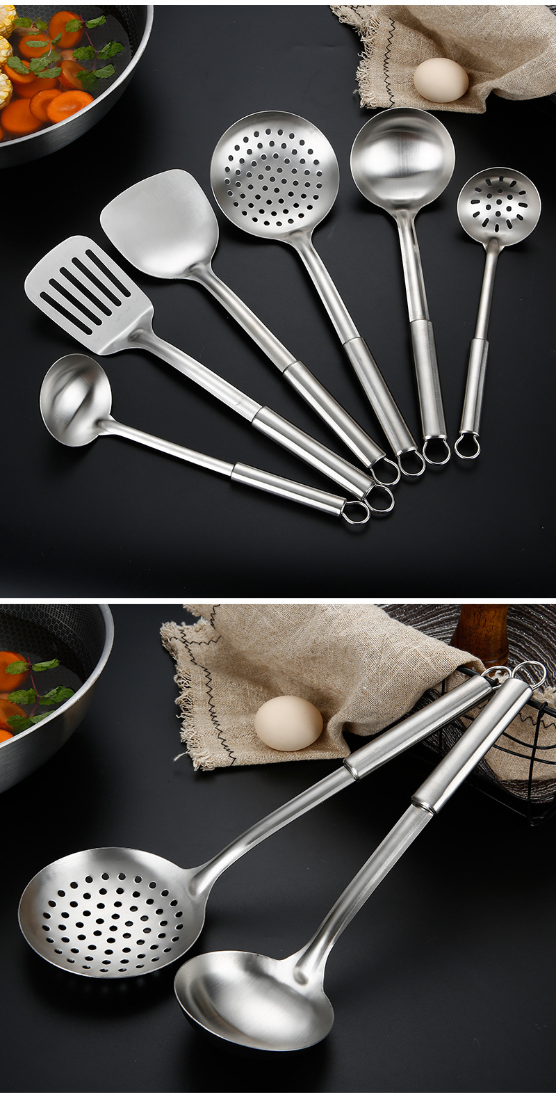 Non-Magnetic Ladel Stainless Steel Kitchenware Set Spatula Spatula Thickened Heat Insulation Shovel Kitchenware Soup Ladle Colander Spatula