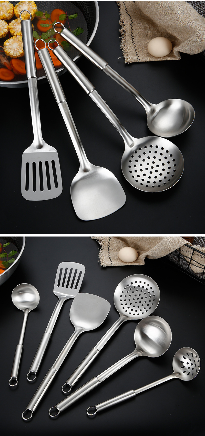 Non-Magnetic Ladel Stainless Steel Kitchenware Set Spatula Spatula Thickened Heat Insulation Shovel Kitchenware Soup Ladle Colander Spatula