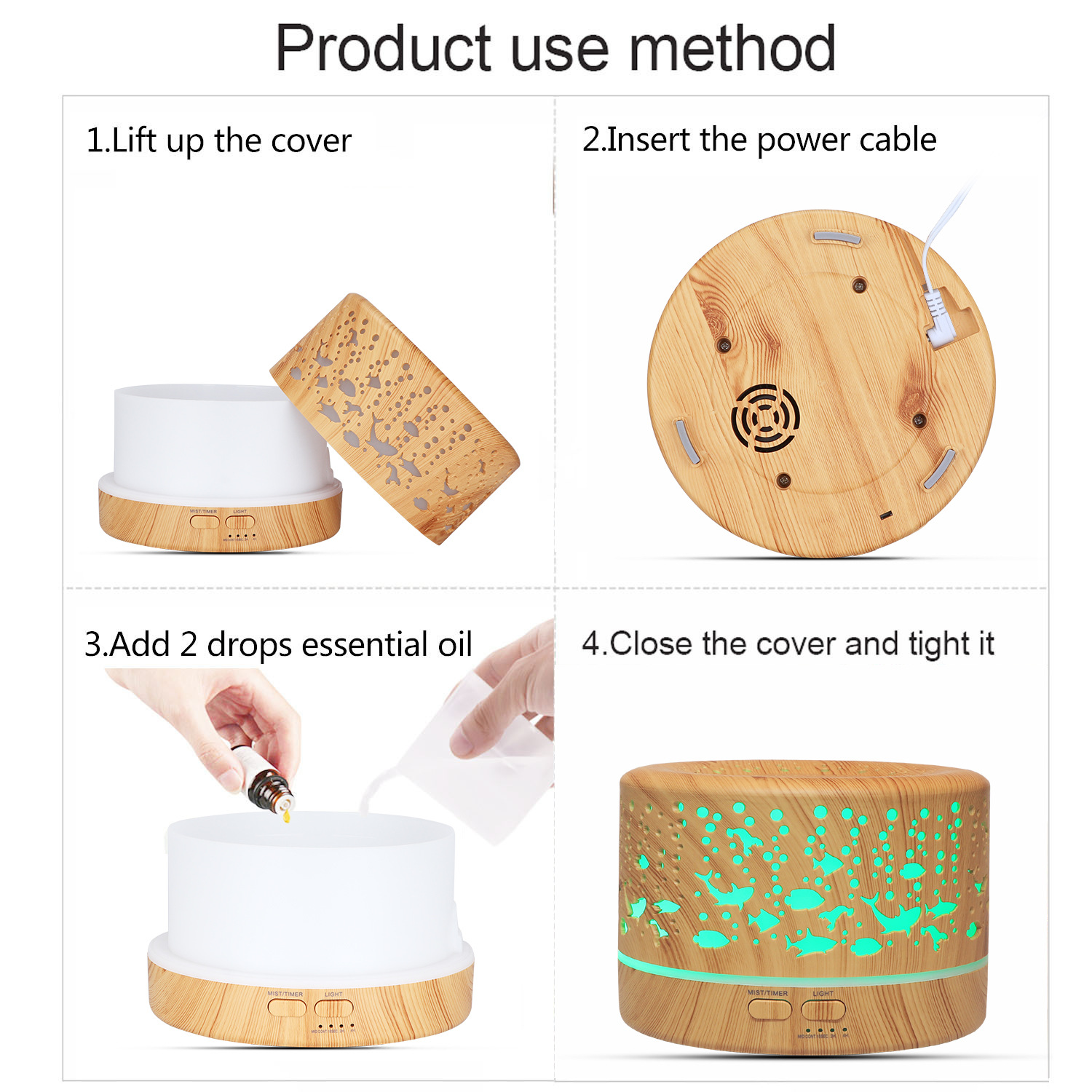 Underwater World Hollow Colorful Large Capacity 500ml Aroma Diffuser Essential Oil Diffuser Wood Grain Humidifier Manufacturer Underwater World Hollow Colorful Large Capacity 500ml Aroma Diffuser Essential Oil Diffuser Wood Grain Humidifier Manufacturer