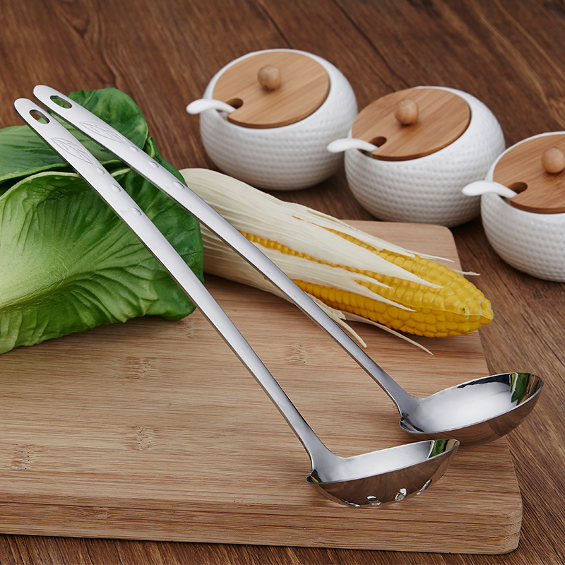Stainless Steel Soup Ladle 6 Points 7 Points Hot Pot Spoon Extended Handle Soup Ladle Leaf Drops Colander Kitchen Home Hotel Supplies
