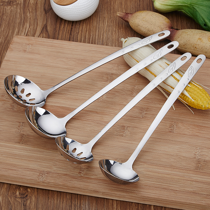 Stainless Steel Soup Ladle 6 Points 7 Points Hot Pot Spoon Extended Handle Soup Ladle Leaf Drops Colander Kitchen Home Hotel Supplies
