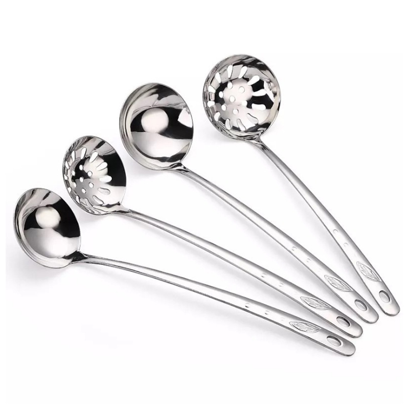 Stainless Steel Soup Ladle 6 Points 7 Points Hot Pot Spoon Extended Handle Soup Ladle Leaf Drops Colander Kitchen Home Hotel Supplies