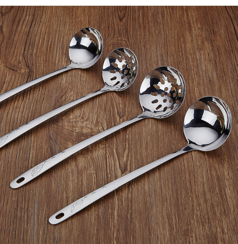 Stainless Steel Soup Ladle 6 Points 7 Points Hot Pot Spoon Extended Handle Soup Ladle Leaf Drops Colander Kitchen Home Hotel Supplies
