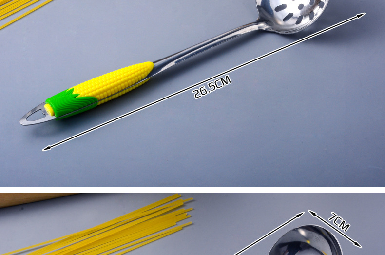 Steely Corn Stainless Steel Soup Ladle Soup Ladle Colander Porridge Spoon Anti-Scald Handle Spoon Hot Pot Restaurant Thickened Multi-Purpose Spoon