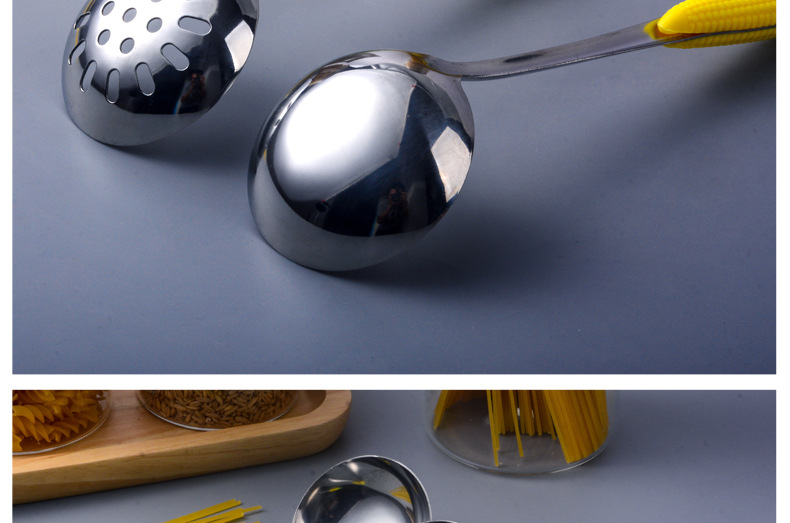 Steely Corn Stainless Steel Soup Ladle Soup Ladle Colander Porridge Spoon Anti-Scald Handle Spoon Hot Pot Restaurant Thickened Multi-Purpose Spoon