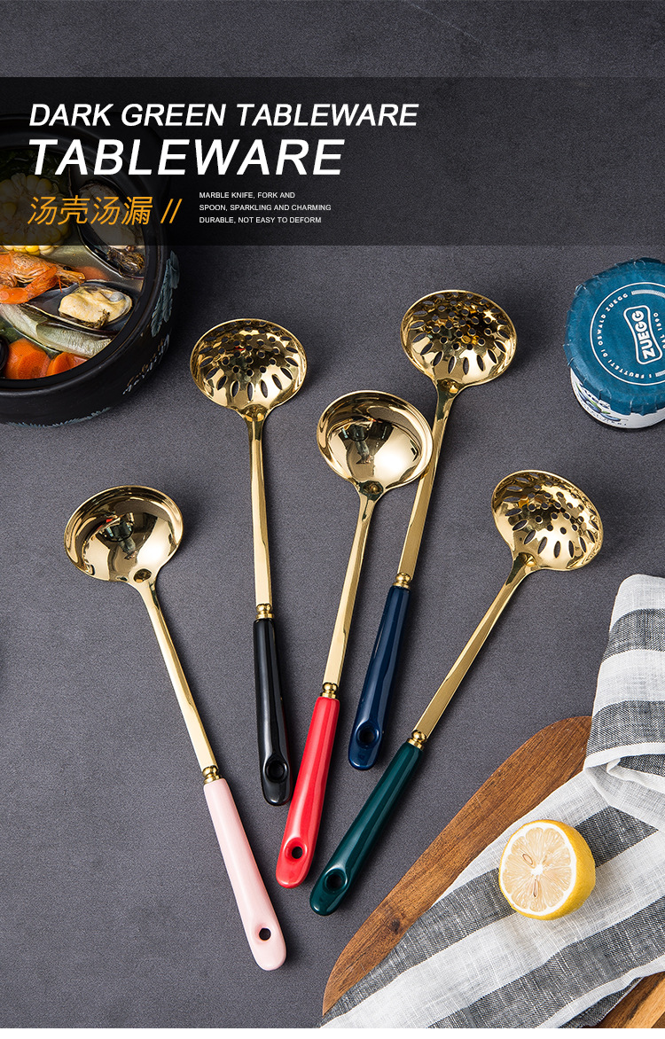Chaobai Creative Ceramic Stainless Steel Soup Ladle Perforated Ladle Glaze Stainless Steel 7cm Hot Pot Spoon Colander Kitchenware Soup Ladle Chaobai Creative Ceramic Stainless Steel Soup Ladle Perforated Ladle Glaze Stainless Steel 7cm Hot Pot Spoon Colander Kitchenware Soup Ladle