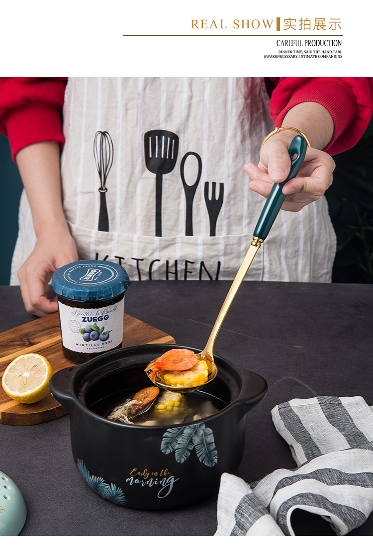 Chaobai Creative Ceramic Stainless Steel Soup Ladle Perforated Ladle Glaze Stainless Steel 7cm Hot Pot Spoon Colander Kitchenware Soup Ladle Chaobai Creative Ceramic Stainless Steel Soup Ladle Perforated Ladle Glaze Stainless Steel 7cm Hot Pot Spoon Colander Kitchenware Soup Ladle