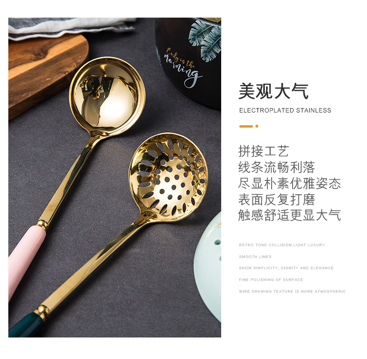 Chaobai Creative Ceramic Stainless Steel Soup Ladle Perforated Ladle Glaze Stainless Steel 7cm Hot Pot Spoon Colander Kitchenware Soup Ladle Chaobai Creative Ceramic Stainless Steel Soup Ladle Perforated Ladle Glaze Stainless Steel 7cm Hot Pot Spoon Colander Kitchenware Soup Ladle
