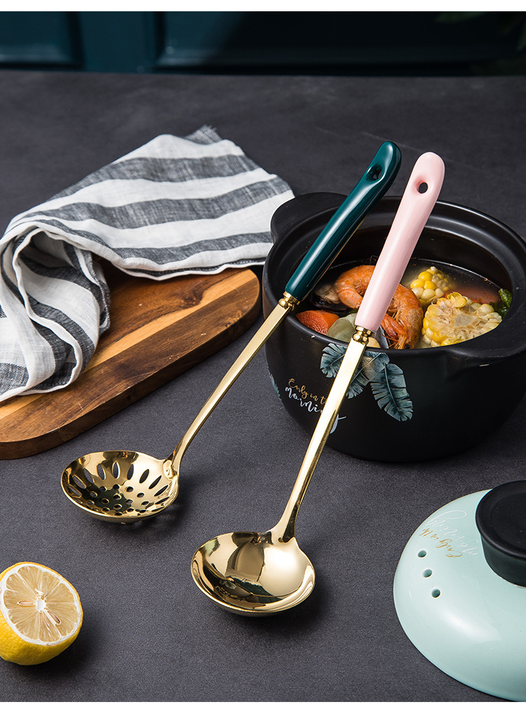 Chaobai Creative Ceramic Stainless Steel Soup Ladle Perforated Ladle Glaze Stainless Steel 7cm Hot Pot Spoon Colander Kitchenware Soup Ladle Chaobai Creative Ceramic Stainless Steel Soup Ladle Perforated Ladle Glaze Stainless Steel 7cm Hot Pot Spoon Colander Kitchenware Soup Ladle