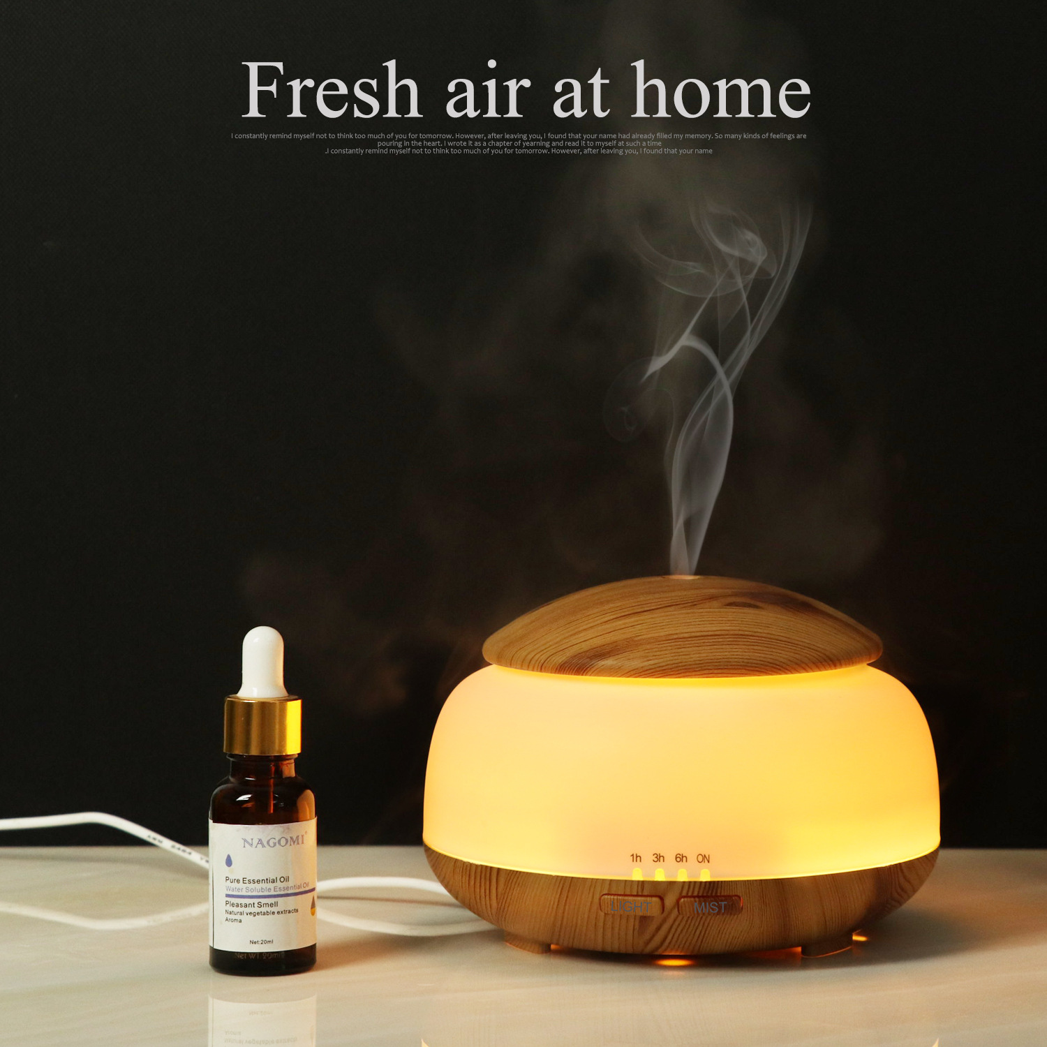 Non-Printed Wood Grain Air Humidifier Night Light Mushroom 300ml Aroma Diffuser Ultrasonic Atomizer Home Gifts OEM