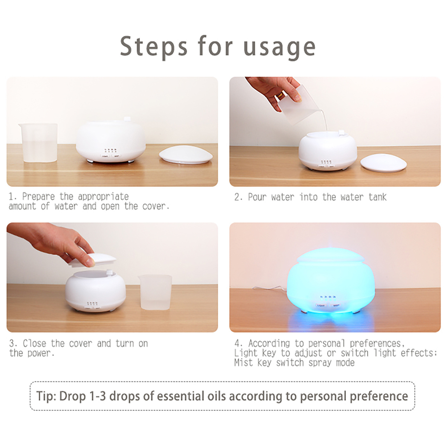 Non-Printed Wood Grain Air Humidifier Night Light Mushroom 300ml Aroma Diffuser Ultrasonic Atomizer Home Gifts OEM