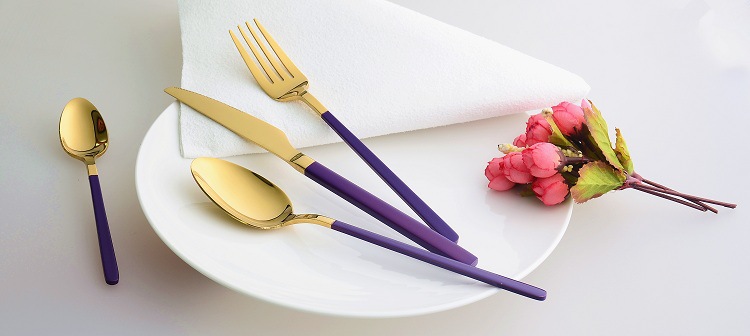 Northern European Titanium Gold Purple Paint Stainless Steel Soup Ladle Four-Piece Set Western Tableware Gift Knight Stainless Steel Soup Ladle