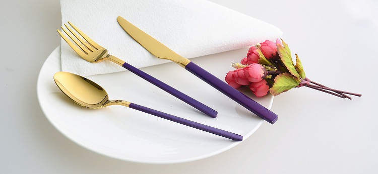 Northern European Titanium Gold Purple Paint Stainless Steel Soup Ladle Four-Piece Set Western Tableware Gift Knight Stainless Steel Soup Ladle
