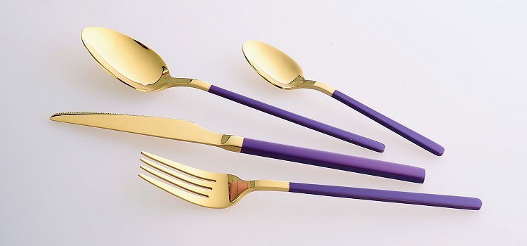 Northern European Titanium Gold Purple Paint Stainless Steel Soup Ladle Four-Piece Set Western Tableware Gift Knight Stainless Steel Soup Ladle
