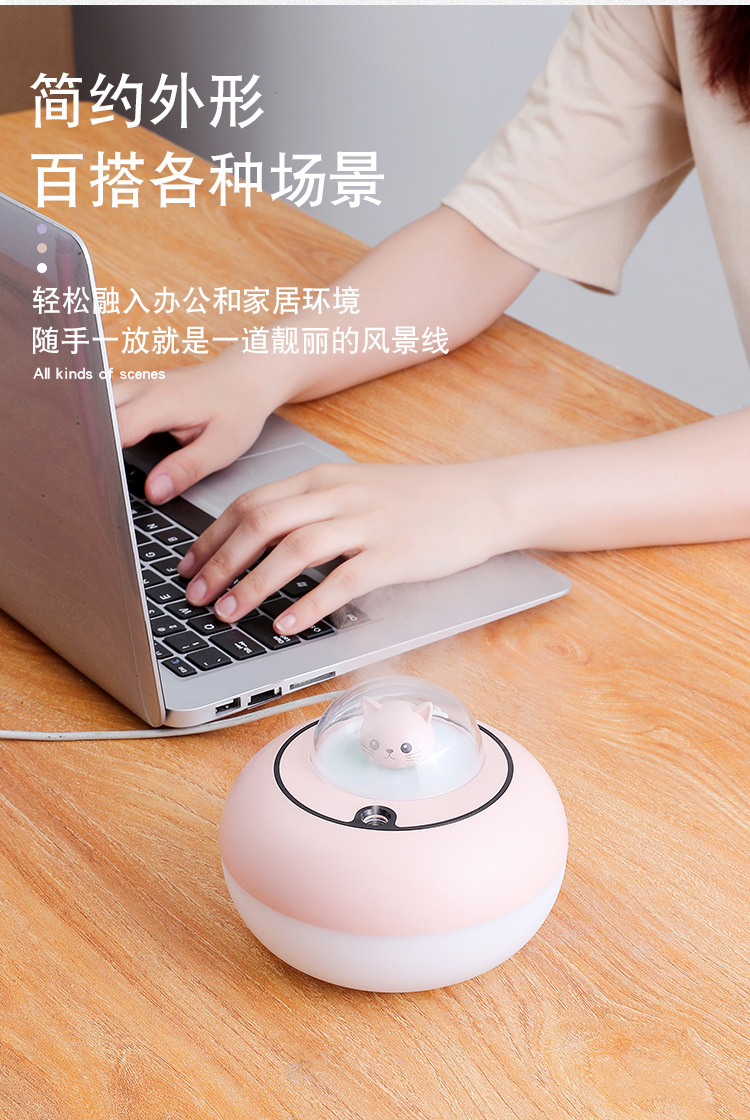 2021 Cute Cat Humidifier Atmosphere Night Light Air Purifier Car Aroma Diffuser Oval Humidifier