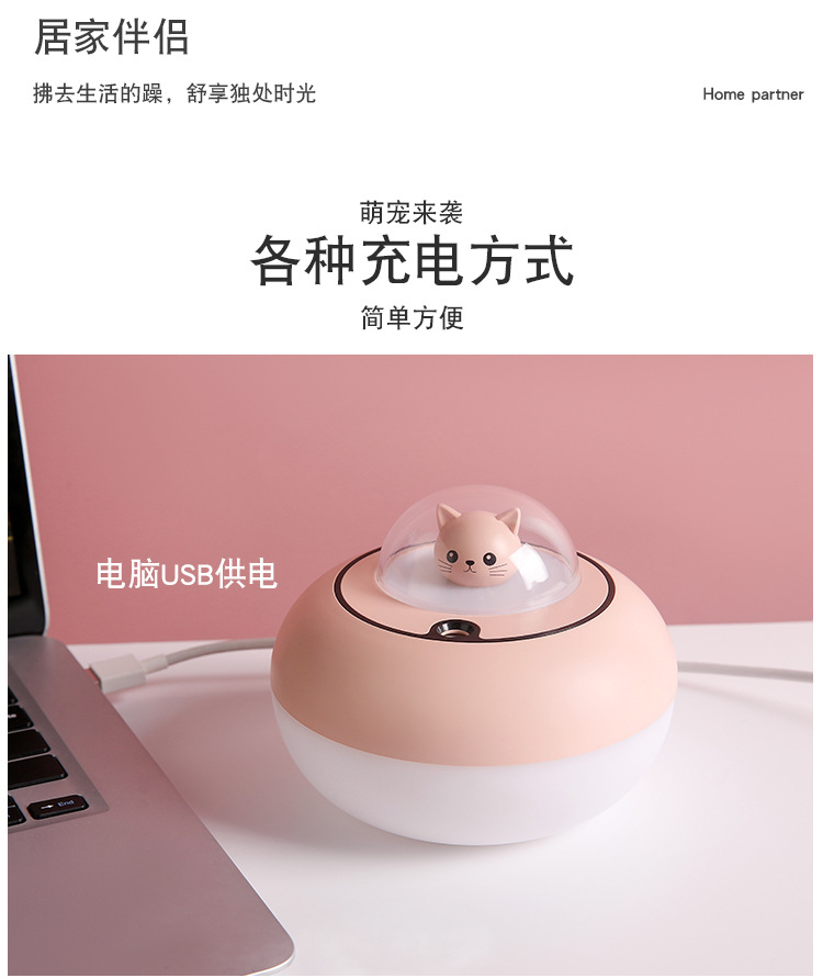 2021 Cute Cat Humidifier Atmosphere Night Light Air Purifier Car Aroma Diffuser Oval Humidifier