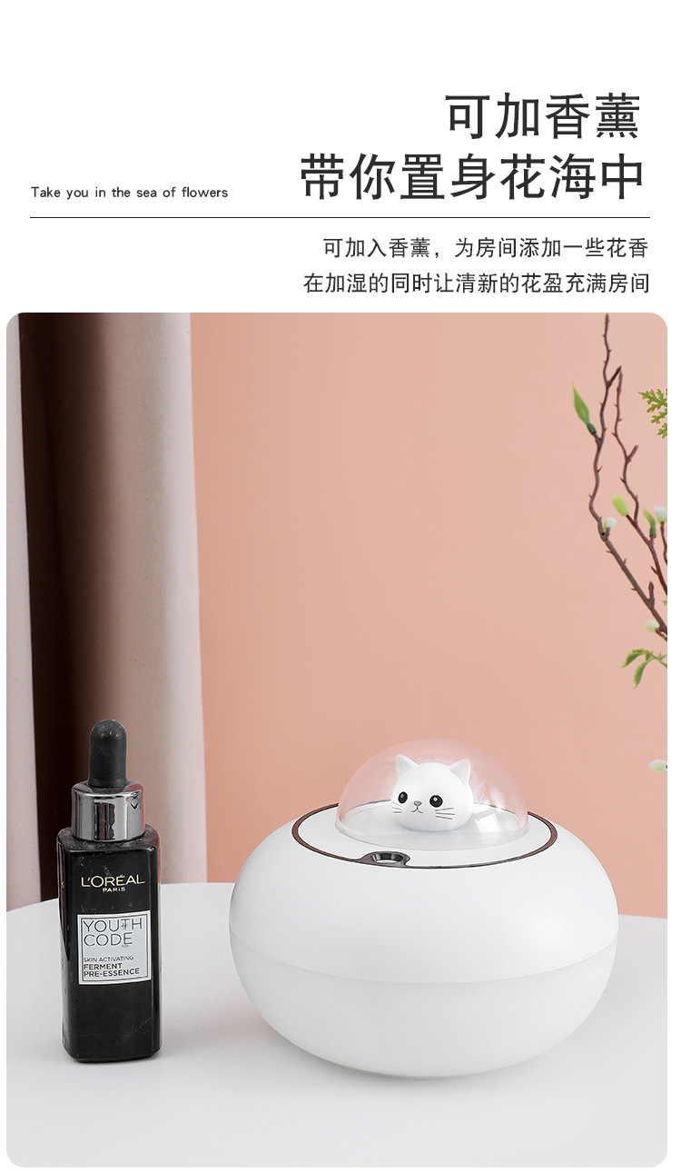 2021 Cute Cat Humidifier Atmosphere Night Light Air Purifier Car Aroma Diffuser Oval Humidifier
