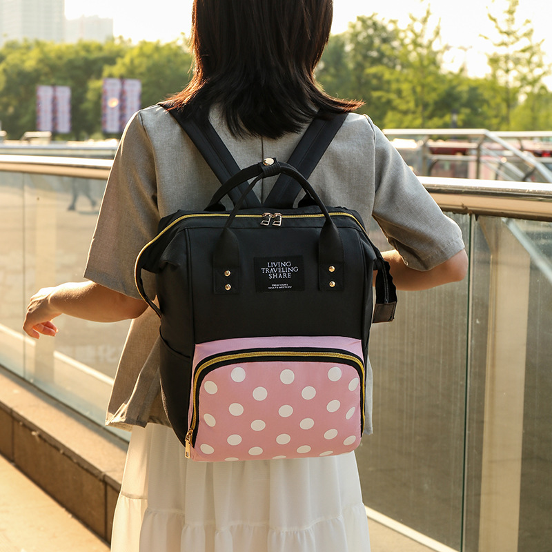 New Mom Handbag Baby Diaper Bag Baby Feeding Bottle Diaper Bag Insulation Mummy Bag Large Capacity Polka Dot Backpack