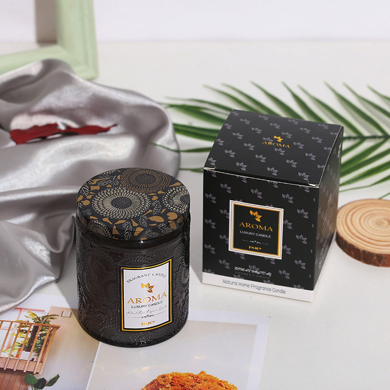 Factory Aromatherapy Candle Medium Relief Glass Bottle High-Grade Essential Oil Soy Wax Fragrance Candle Gift Creative Gift Box