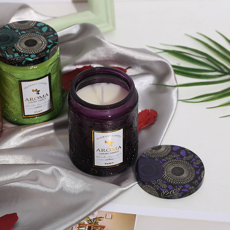 Factory Aromatherapy Candle Medium Relief Glass Bottle High-Grade Essential Oil Soy Wax Fragrance Candle Gift Creative Gift Box