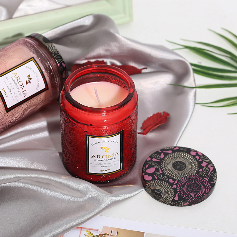 Factory Aromatherapy Candle Medium Relief Glass Bottle High-Grade Essential Oil Soy Wax Fragrance Candle Gift Creative Gift Box