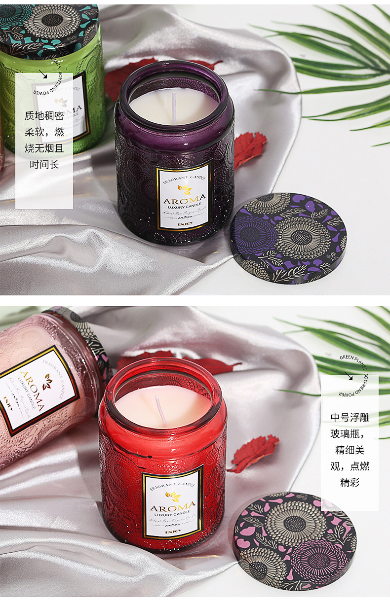 Factory Aromatherapy Candle Medium Relief Glass Bottle High-Grade Essential Oil Soy Wax Fragrance Candle Gift Creative Gift Box
