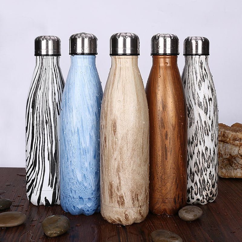 New creative coke bottle stainless steel thermos flask for wood-grain men and women bowling