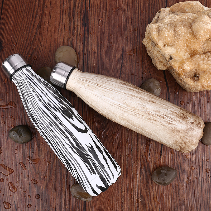New creative coke bottle stainless steel thermos flask for wood-grain men and women bowling