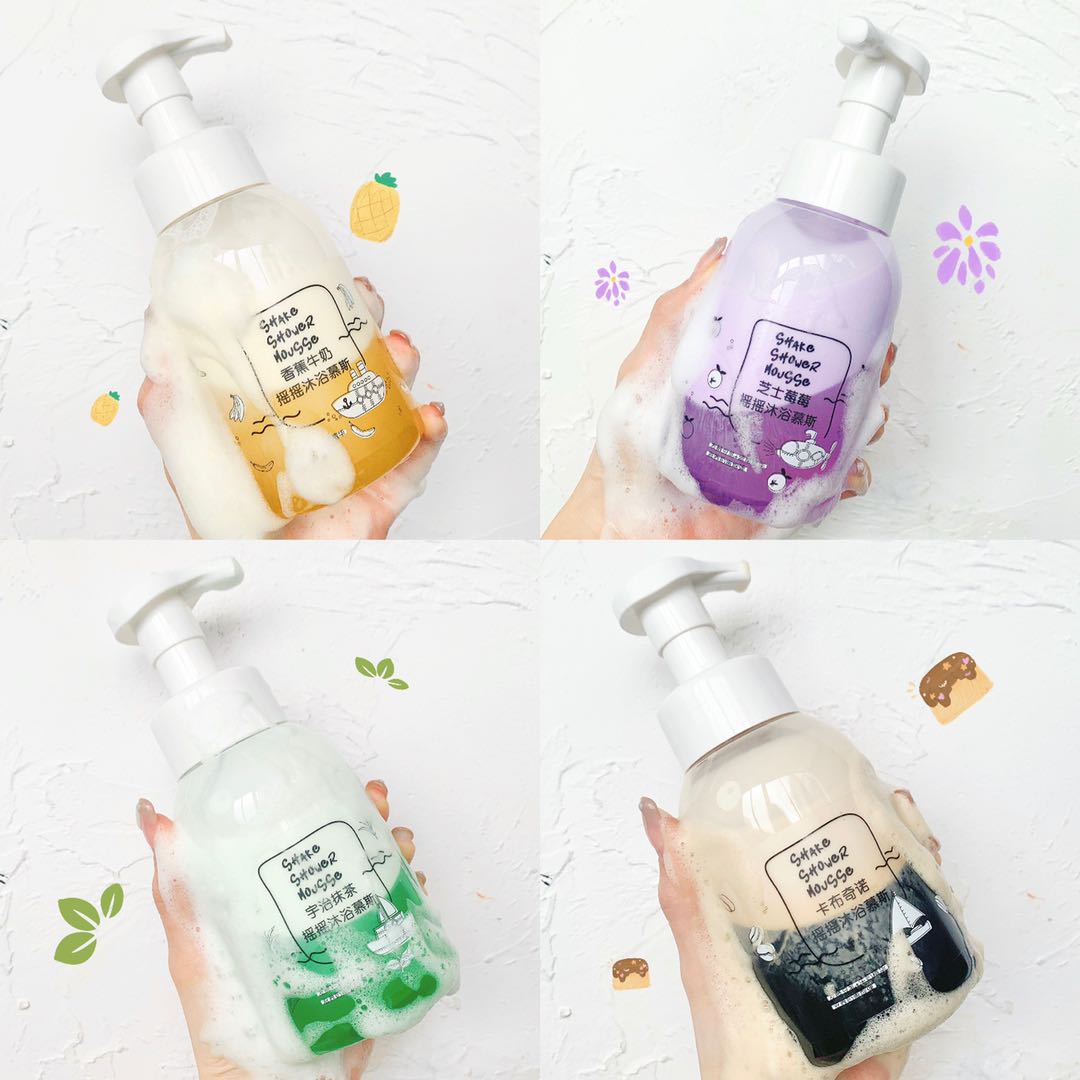 Yakana Milk-in-Water Shower Gel Blueberry Fragrance Shake Bubble Bath Lotion Mousse Milky Skin White Moisturizing 300ml