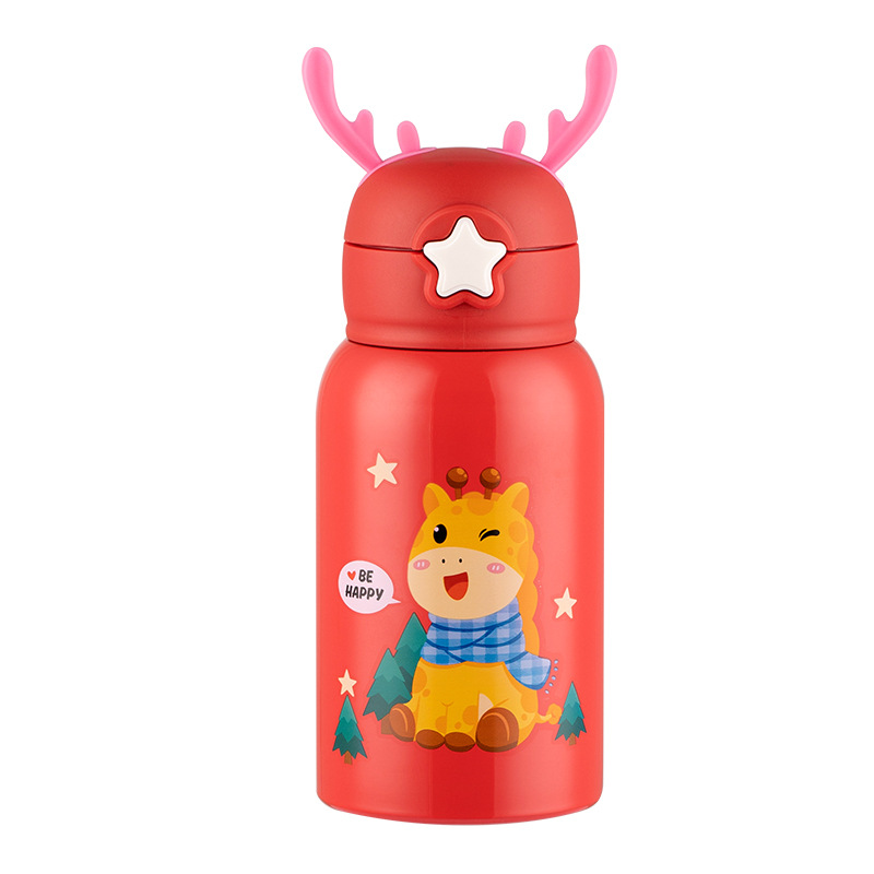 316 Stainless Steel Antlers Vacuum Thermos Cup Cartoon Cute Straw Cup XINGX Cover Bottle for Children Strap Water Cup