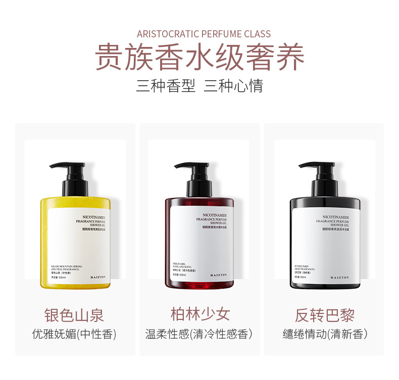 Baizhen Tang Niacamide Fragrance Skin Care Shower Gel Gentle Clean Fragrance Fresh Body Cleaning Bath Lotion Wholesale Baizhen Tang Niacamide Fragrance Skin Care Shower Gel Gentle Clean Fragrance Fresh Body Cleaning Bath Lotion Wholesale