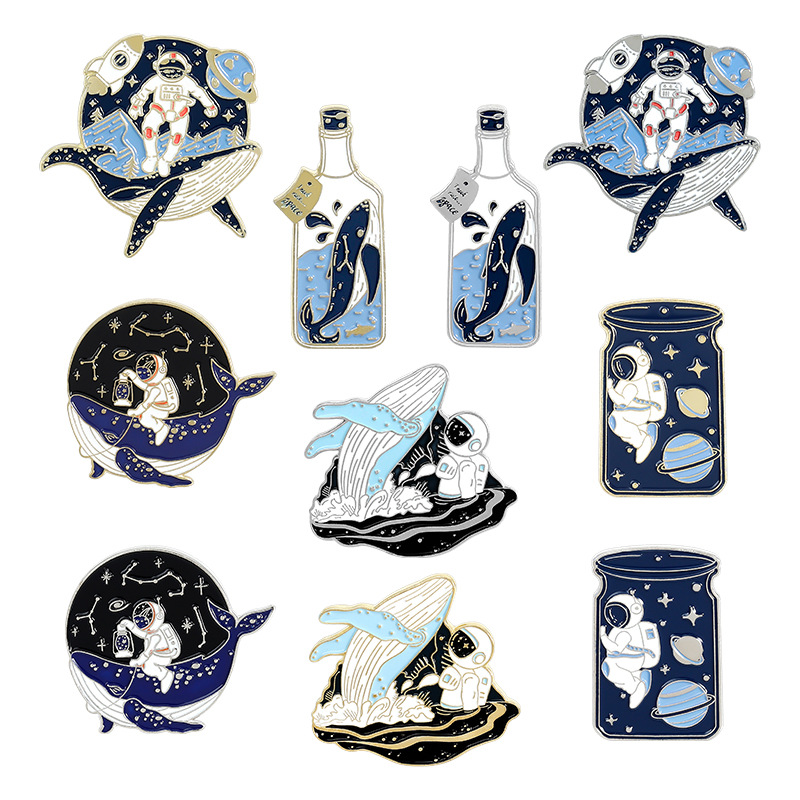 Foreign Trade Hot Selling Cartoon Brooch Unique and Exquisite Cool Cover Whale Astronaut Series Drift Bottle Modeling Brooch Badge