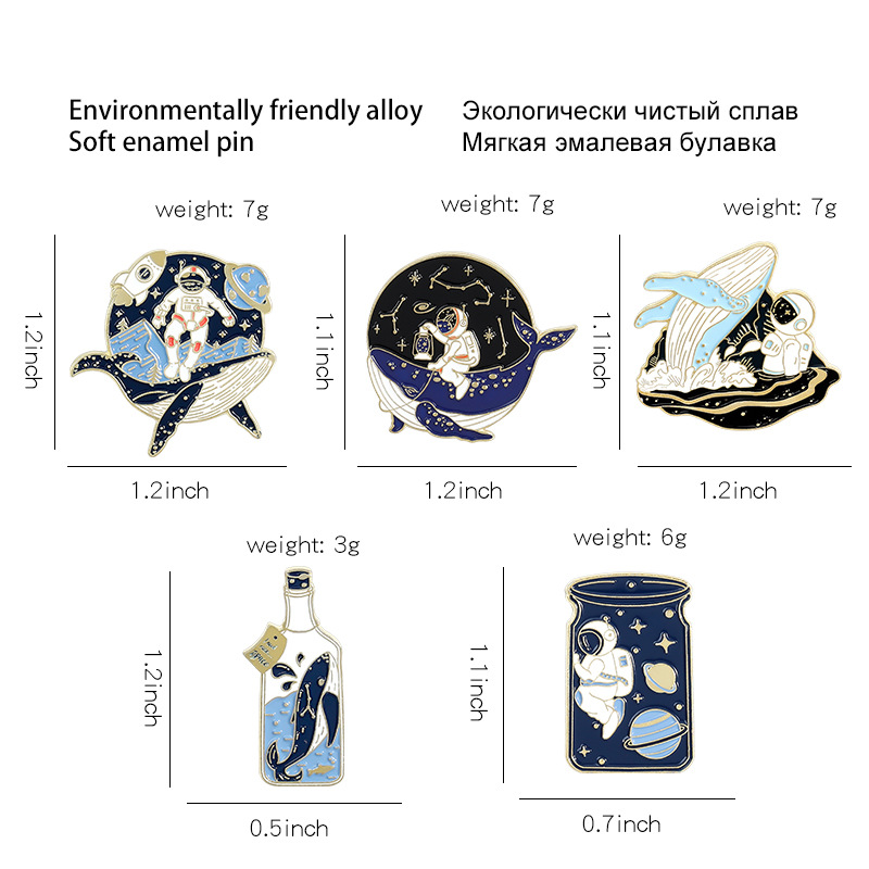 Foreign Trade Hot Selling Cartoon Brooch Unique and Exquisite Cool Cover Whale Astronaut Series Drift Bottle Modeling Brooch Badge Foreign Trade Hot Selling Cartoon Brooch Unique and Exquisite Cool Cover Whale Astronaut Series Drift Bottle Modeling Brooch Badge