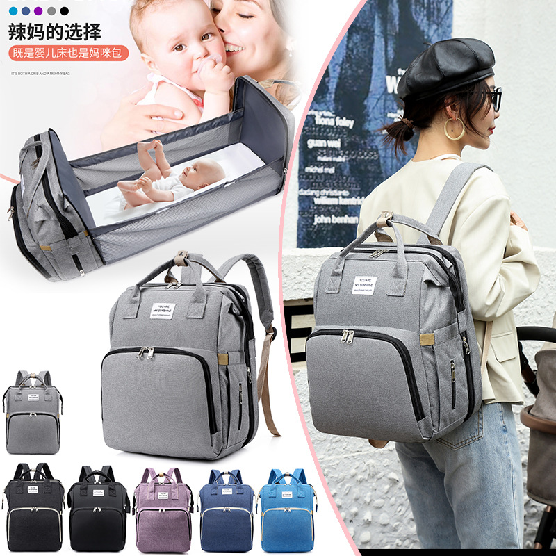 Cross-Border New Arrival Foldable Sleeping Mummy Bag Multifunctional Baby Bag Mother Bag Feeding Bottle Backpack Diaper Backpack