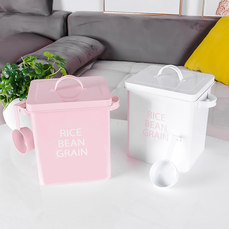 new pet food bucket iron washing powder bucket kitchen rice bucket storage rice bucket household storage supplies spot