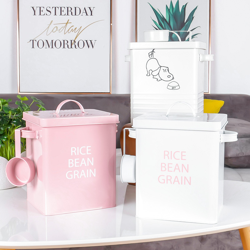 new pet food bucket iron washing powder bucket kitchen rice bucket storage rice bucket household storage supplies spot