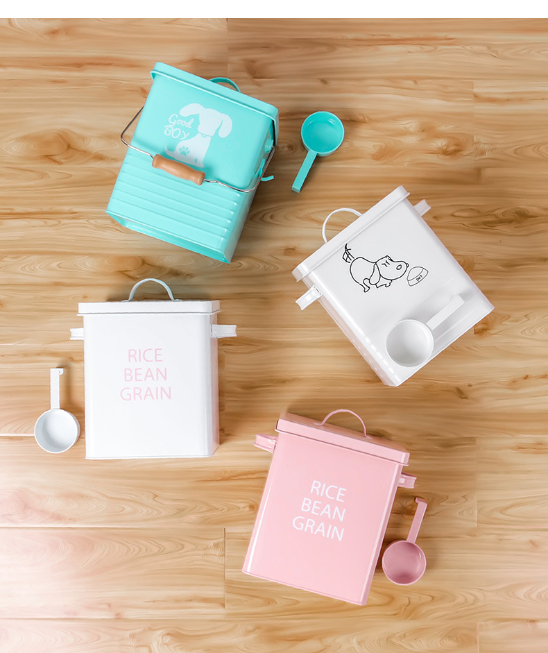 new pet food bucket iron washing powder bucket kitchen rice bucket storage rice bucket household storage supplies spot