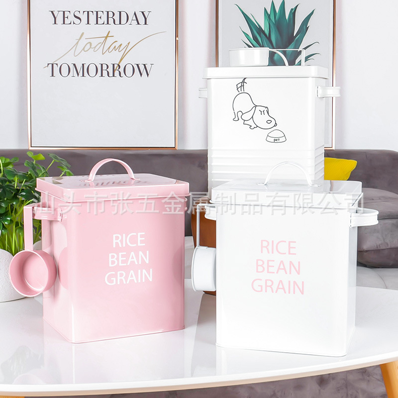 new pet food bucket iron washing powder bucket kitchen rice bucket storage rice bucket household storage supplies spot