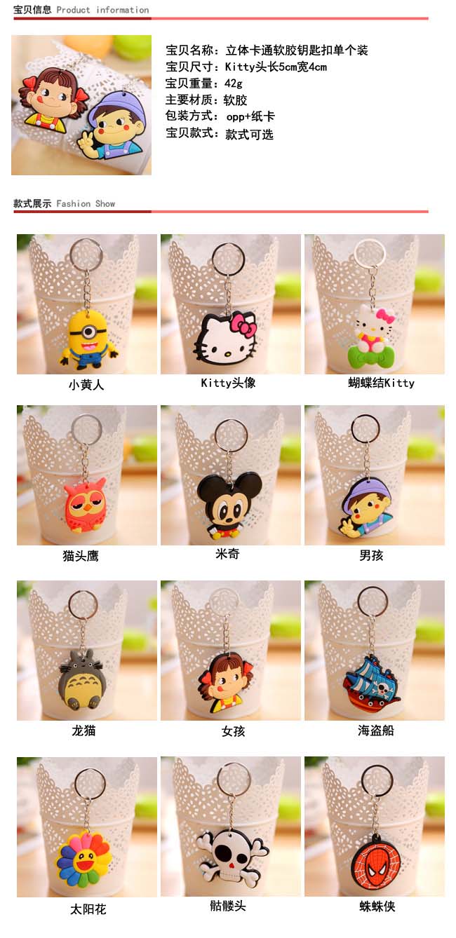 With the card paper South Korea cute cartoon silicone car key ring creative couples model key ring small pendant key. With the card paper South Korea cute cartoon silicone car key ring creative couples model key ring small pendant key.