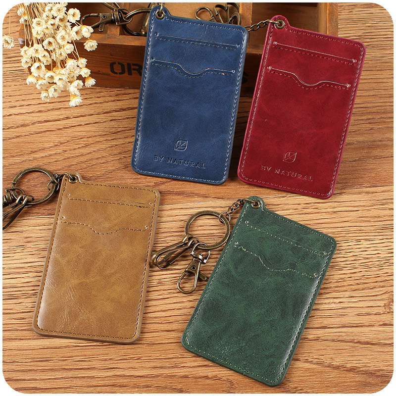 Korean Retro Bus Card Cover Access Control Credit Card Cover Fashion Name Tag Certificate Holder Badge Key Chain Card Holder