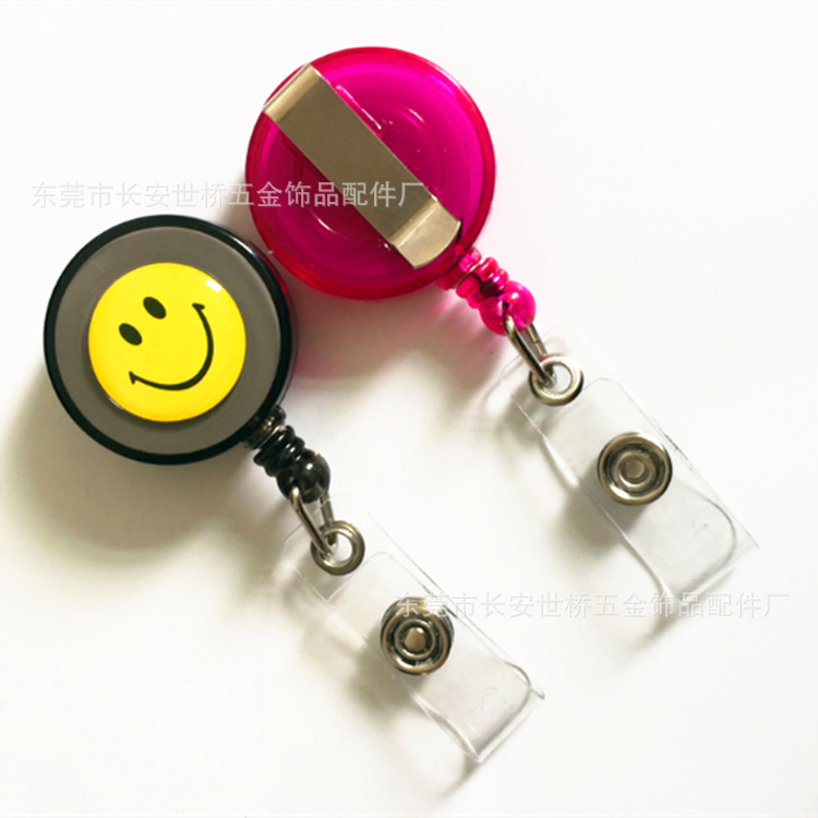 Plastic Easy-Pull Buckle Metal Keychains Circle Automatic Retractable Hanging Buckle Factory Card Anti-Lost Buckle Spot Goods