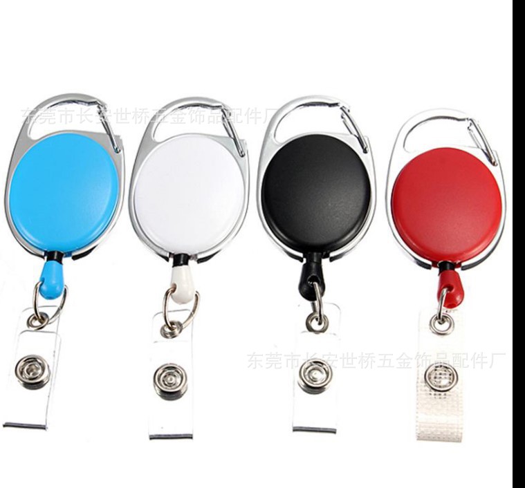 Plastic Easy-Pull Buckle Metal Keychains Circle Automatic Retractable Hanging Buckle Factory Card Anti-Lost Buckle Spot Goods