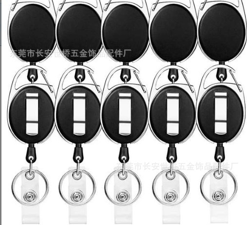 Plastic Easy-Pull Buckle Metal Keychains Circle Automatic Retractable Hanging Buckle Factory Card Anti-Lost Buckle Spot Goods