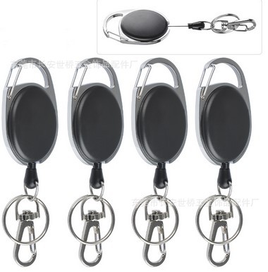 Plastic Easy-Pull Buckle Metal Keychains Circle Automatic Retractable Hanging Buckle Factory Card Anti-Lost Buckle Spot Goods