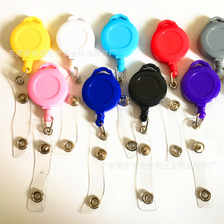 Plastic Easy-Pull Buckle Metal Keychains Circle Automatic Retractable Hanging Buckle Factory Card Anti-Lost Buckle Spot Goods
