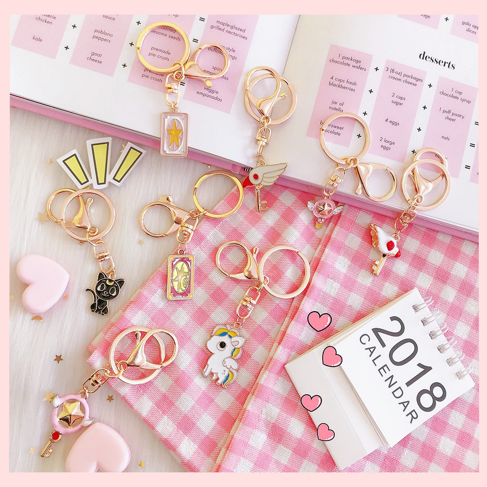 Japanese Korean Cartoon Creative Cute Magic Card Girl Sakura Magic Wand Keychain Key Ring Girl Heart Ornament Accessories Japanese Korean Cartoon Creative Cute Magic Card Girl Sakura Magic Wand Keychain Key Ring Girl Heart Ornament Accessories