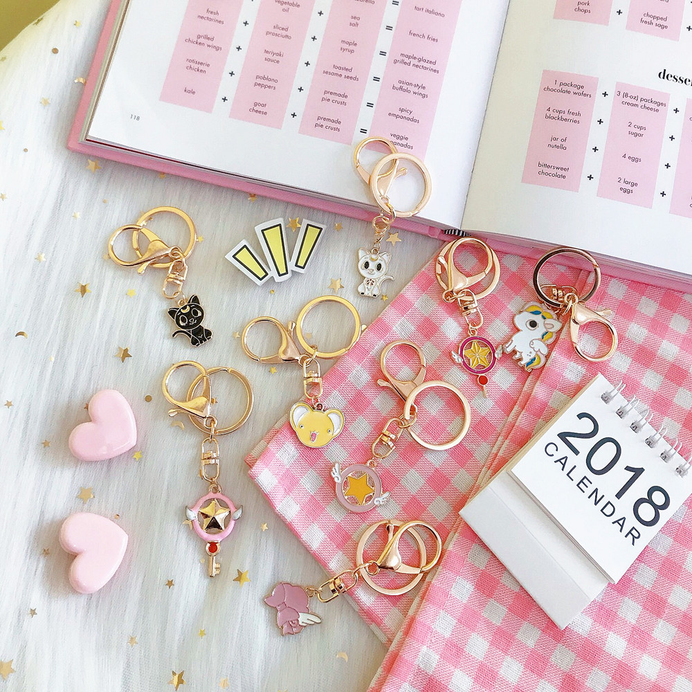 Japanese Korean Cartoon Creative Cute Magic Card Girl Sakura Magic Wand Keychain Key Ring Girl Heart Ornament Accessories Japanese Korean Cartoon Creative Cute Magic Card Girl Sakura Magic Wand Keychain Key Ring Girl Heart Ornament Accessories