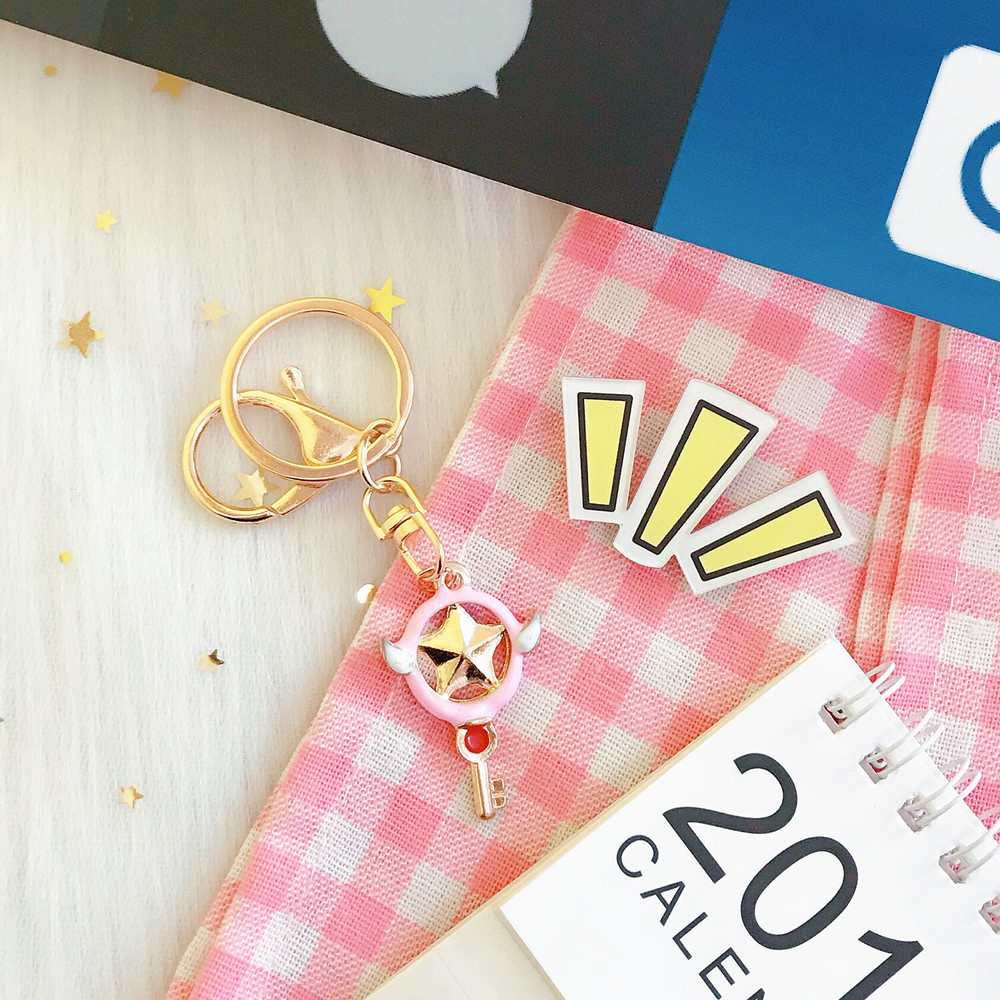 Japanese Korean Cartoon Creative Cute Magic Card Girl Sakura Magic Wand Keychain Key Ring Girl Heart Ornament Accessories Japanese Korean Cartoon Creative Cute Magic Card Girl Sakura Magic Wand Keychain Key Ring Girl Heart Ornament Accessories
