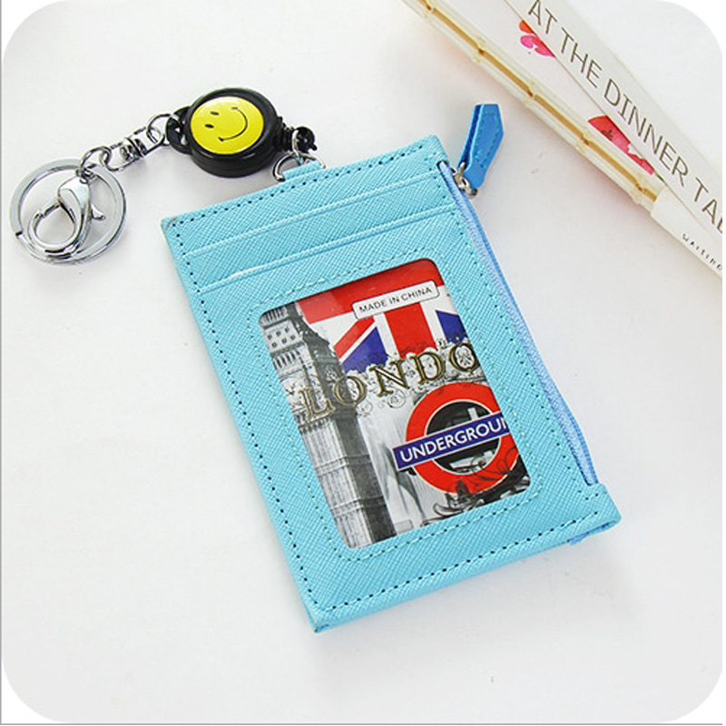 Creative Leather Card Holder Multiple Card Slots Men and Women Card Holder Card Holder Contraction Band Zipper Coin Purse for Free Keychain