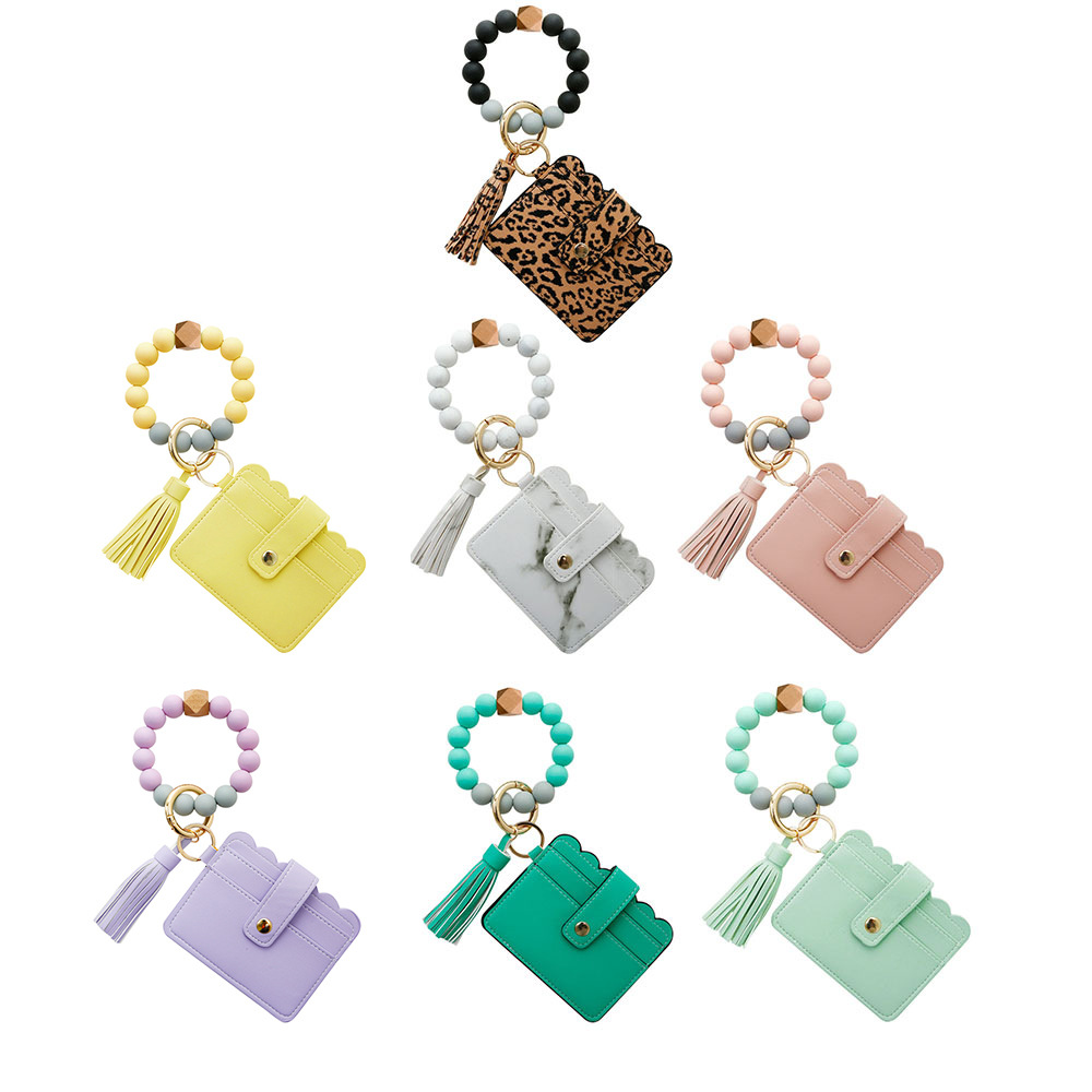 Color Silicone Beads Bracelet Bracelet Keychain Female Foreign Trade Amazon Pu Tassel Card Bag Silicone Bracelet Key Ring Color Silicone Beads Bracelet Bracelet Keychain Female Foreign Trade Amazon Pu Tassel Card Bag Silicone Bracelet Key Ring
